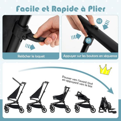Poussette Canne Bébé 6-36 Mois(charge 15 Kg) Avec Canopy Ajustable Et Siège Hamac, Noir