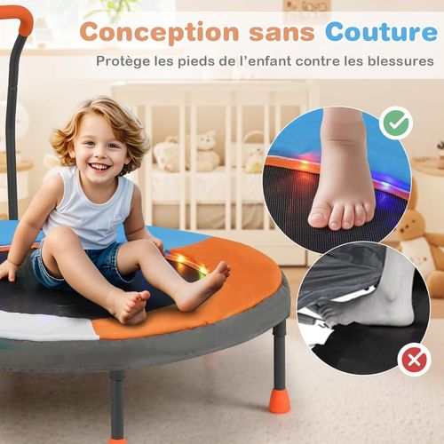 Trampoline Exterieur Enfant Ø90 Cm Avec 20 Lumières LED, Poignée En Mousse