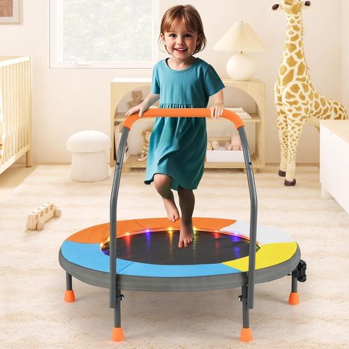 Trampoline Exterieur Enfant Ø90 Cm Avec 20 Lumières LED, Poignée En Mousse