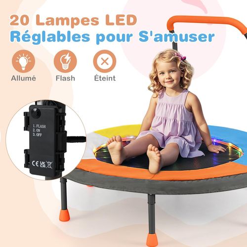 Trampoline Exterieur Enfant Ø90 Cm Avec 20 Lumières LED, Poignée En Mousse