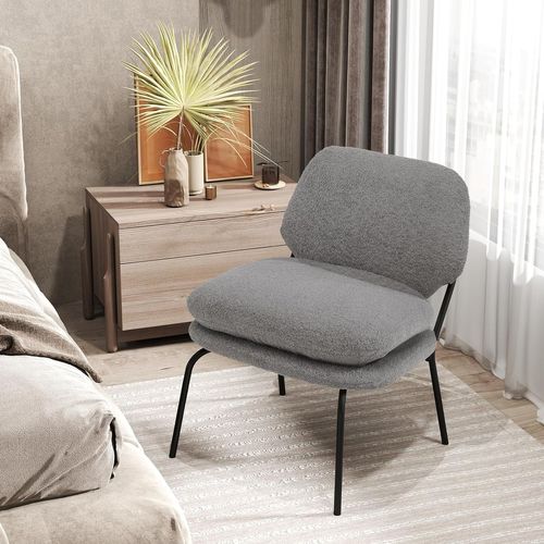 Fauteuil Décoratif Sans Accoudoirs, Chaise De Détente En Tissu Polaire Avec Dossier Haut, Gris