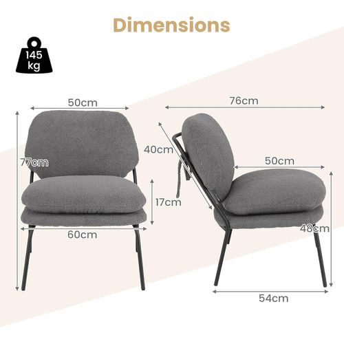 Fauteuil Décoratif Sans Accoudoirs, Chaise De Détente En Tissu Polaire Avec Dossier Haut, Gris