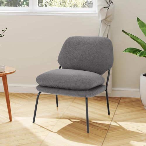 Fauteuil Décoratif Sans Accoudoirs, Chaise De Détente En Tissu Polaire Avec Dossier Haut, Gris
