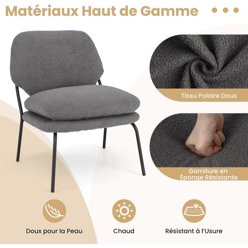 Fauteuil Décoratif Sans Accoudoirs, Chaise De Détente En Tissu Polaire Avec Dossier Haut, Gris
