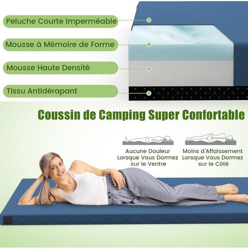 Matelas Camping Pliable, Coussin En Mousse à Mémoire, Sac De Transport En Oxford (bleu,188 X 97 Cm)
