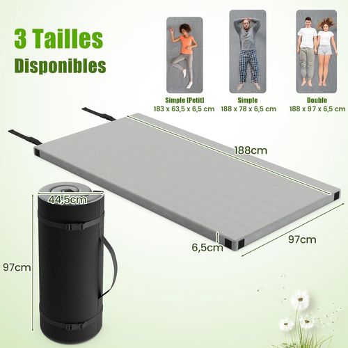 Matelas Camping Pliable, Coussin En Mousse à Mémoire, Sac De Transport En Oxford (gris,188 X 97 Cm)