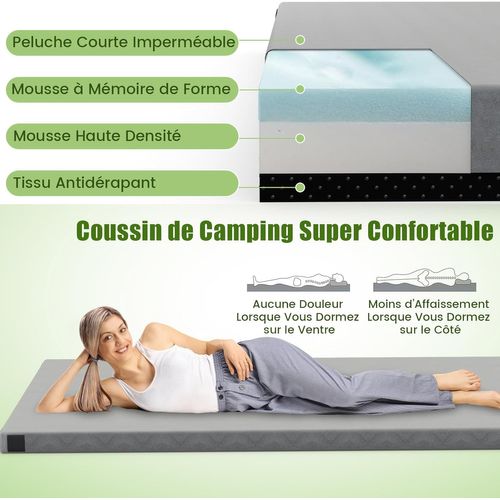 Matelas Camping Pliable, Coussin En Mousse à Mémoire, Sac De Transport En Oxford (gris,188 X 97 Cm)
