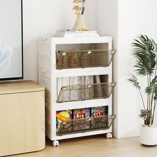Boîte Rangement Plastique 126 L, 3 Caisses De Rangement Empilables Avec Couvercles, Roulettes