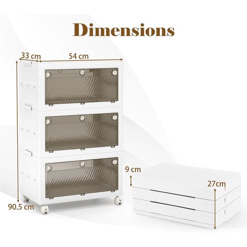 Boîte Rangement Plastique 126 L, 3 Caisses De Rangement Empilables Avec Couvercles, Roulettes