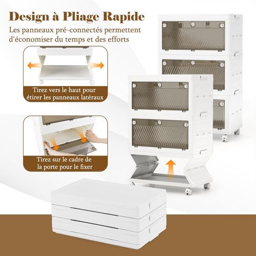 Boîte Rangement Plastique 126 L, 3 Caisses De Rangement Empilables Avec Couvercles, Roulettes