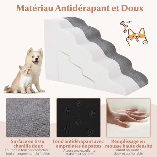 Lot De 2 Escaliers Pour Chien à 5/3 Marches, Rampe Pour Animaux De Compagnie En Éponge(gris)