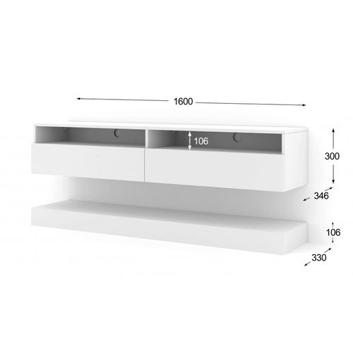 Buffet Meuble TV Duo 160 Cm Suspendu Blanc Mat Avec Étagère