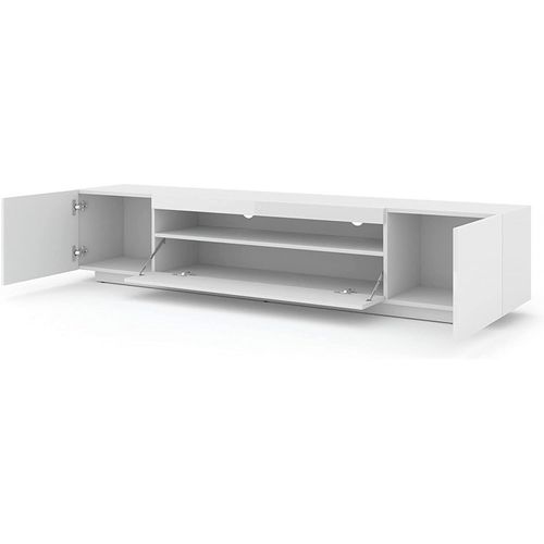 Meuble TV Bas Universel Aura 200 Cm à Suspendre Ou à Poser Blanc Mat / Blanc Brillant Sans LED
