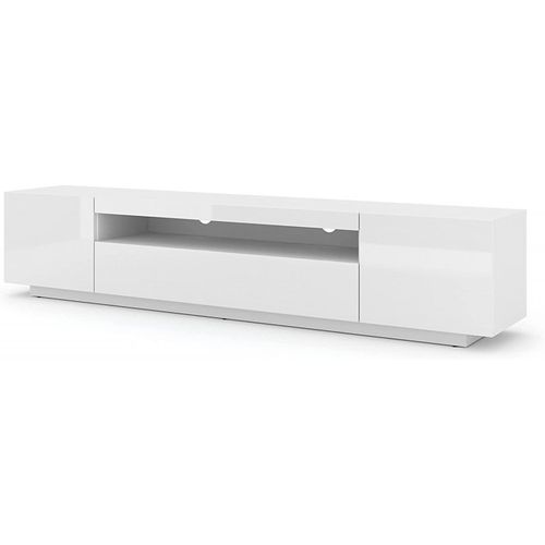 Meuble TV Bas Universel Aura 200 Cm à Suspendre Ou à Poser Blanc Mat / Blanc Brillant Sans LED