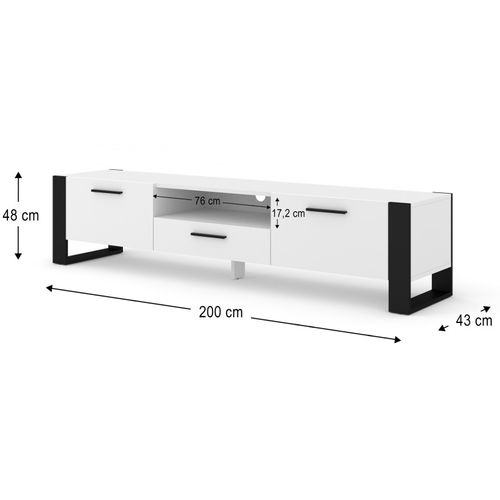 Meuble TV Nuka 200 Cm Meuble Hi-fi Sideboeard Blanc Mat Jambes Noires Et Poignées
