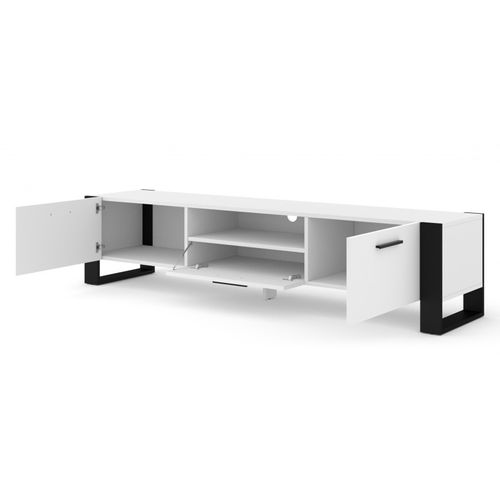 Meuble TV Nuka 200 Cm Meuble Hi-fi Sideboeard Blanc Mat Jambes Noires Et Poignées