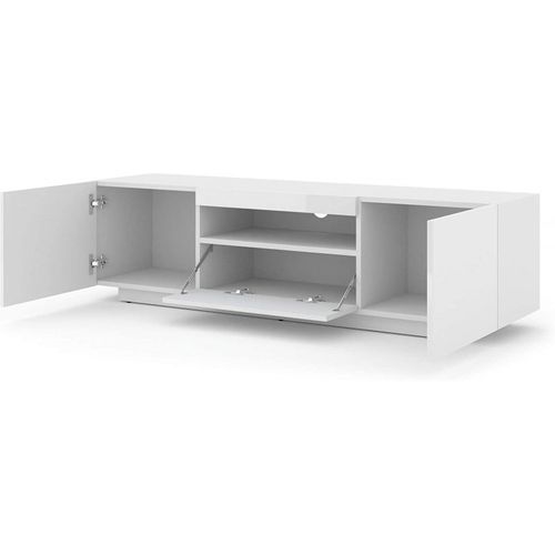 Aura Meuble TV Bas Universel 150 Cm à Suspendre Ou à Poser Armoire Hi-fi  Blanc Brillant