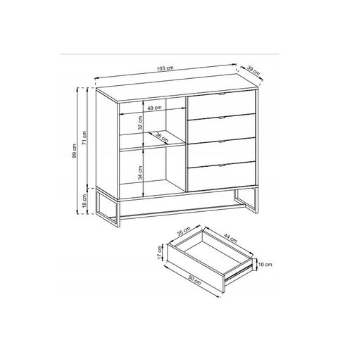 Commode 103cm Métal Chêne Artisanal Avec Tiroirs