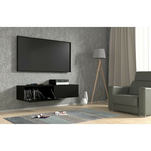 Meuble TV Mural Noir Mat 140x40x30 Cm Bingo Meuble Hi-fi Sideboeard Commode à Suspendre