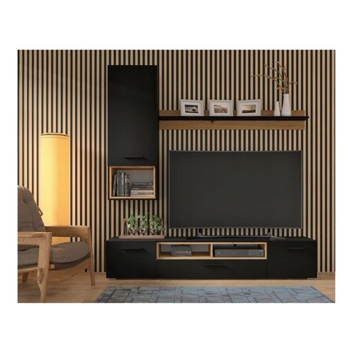 Étagère Mural À Suspendre Chêne Artisan/noir Mat Anette 115x20x20 cm