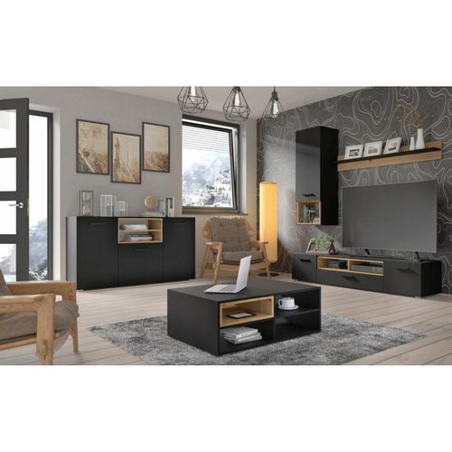 Étagère Mural À Suspendre Chêne Artisan/noir Mat Anette 151x20x20 cm