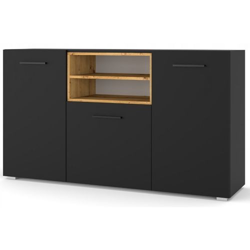 Buffet De Rangement Meuble Noir Mat Anette 151x86x44cm Design Moderne De Haute Qualité