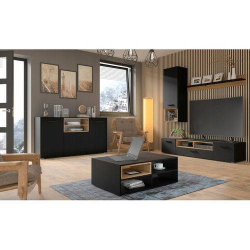 Buffet De Rangement Meuble Noir Mat Anette 151x86x44cm Design Moderne De Haute Qualité