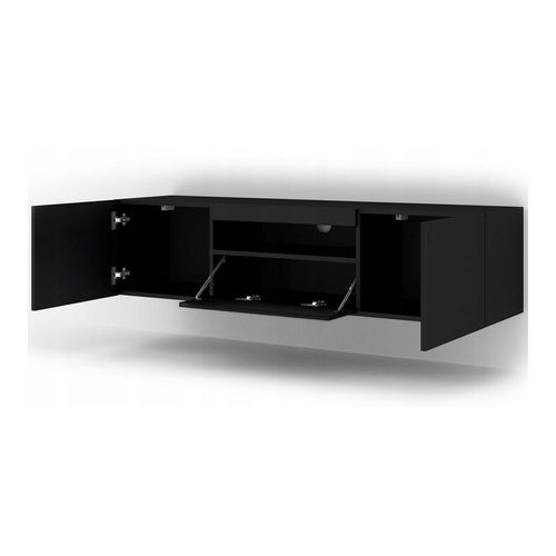 Meuble TV Noir Mat Sans LED 150x42x37cm Aura Meuble Sur Pied Ou à Suspendre Meuble Hi-fi