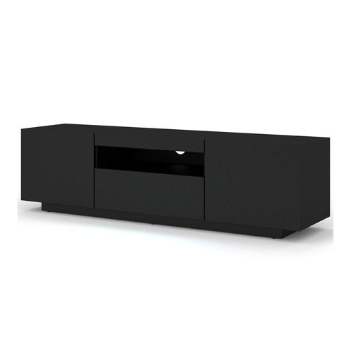 Meuble TV Noir Mat Sans LED 150x42x37cm Aura Meuble Sur Pied Ou à Suspendre Meuble Hi-fi