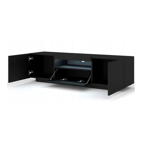 Meuble TV Noir Mat Avec LED 150x42x37cm Aura Meuble Sur Pied Ou à Suspendre Meuble Hi-fi
