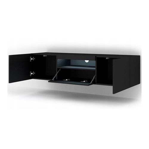 Meuble TV Noir Mat Avec LED 150x42x37cm Aura Meuble Sur Pied Ou à Suspendre Meuble Hi-fi