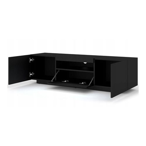 Meuble TV Noir Mat Avec LED 150x42x37cm Aura Meuble Sur Pied Ou à Suspendre Meuble Hi-fi