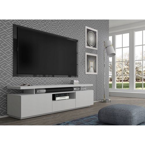 Meuble TV Bas Universel 180x42x51cm Armoire Hi-fi Adam Couleur Blanc Mat Sur Pied