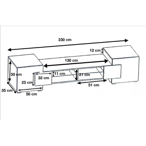 Meuble TV Pablo 230 Cm Avec LED Noir Mat Et Noir Laqué