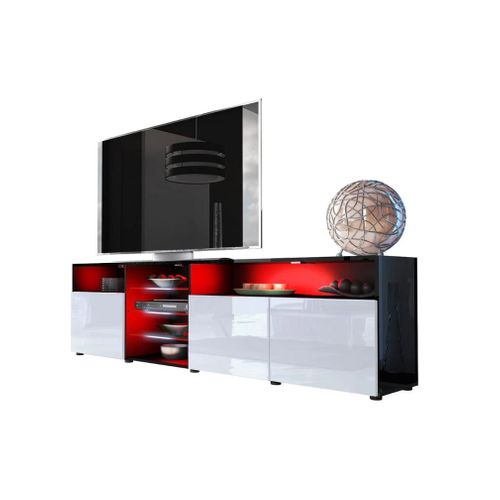 Meuble TV Massimo 200 Cm Noir Mat Et Portes Blanc Laquées LED Rgb