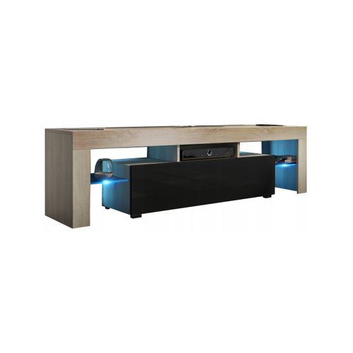 Meuble TV Spider à LED En Chêne Mat Avec Porte Noir Laqué 160 Cm