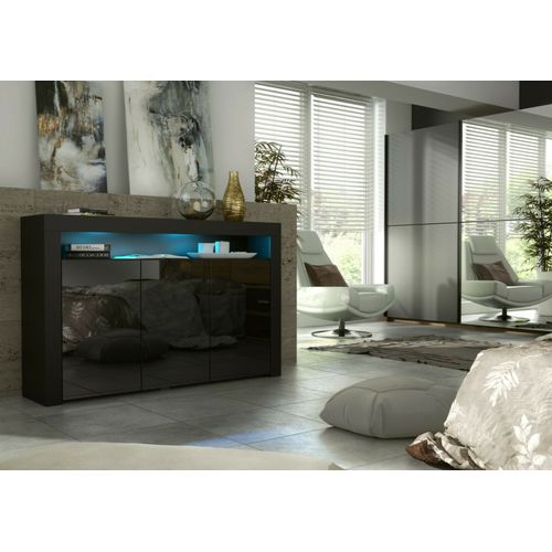 Buffet Jive 145 Cm Portes Noir Laquees Avec LEDs