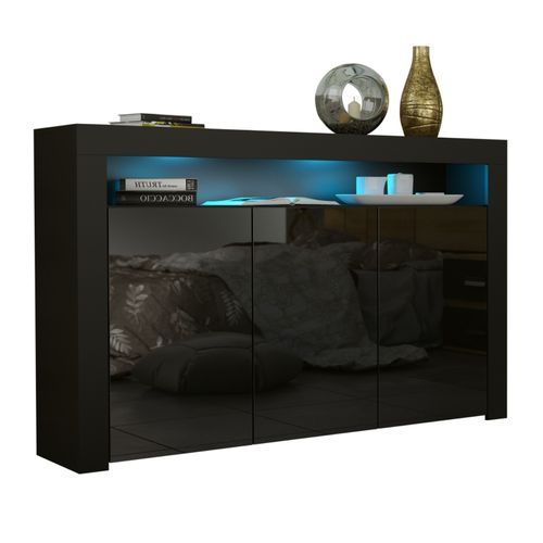 Buffet Jive 145 Cm Portes Noir Laquees Avec LEDs