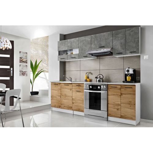 Cuisine Bigo 7 Éléments - Finition Bas Bois Haut Beton 240 Cm