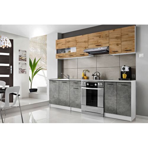 Cuisine Bigo 7 Éléments - Finition Bas Beton Haut Bois 240 Cm