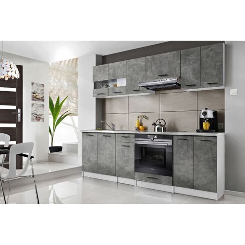 Cuisine Bigo 8 Éléments - Finition Bas Beton Haut Beton 240 Cm