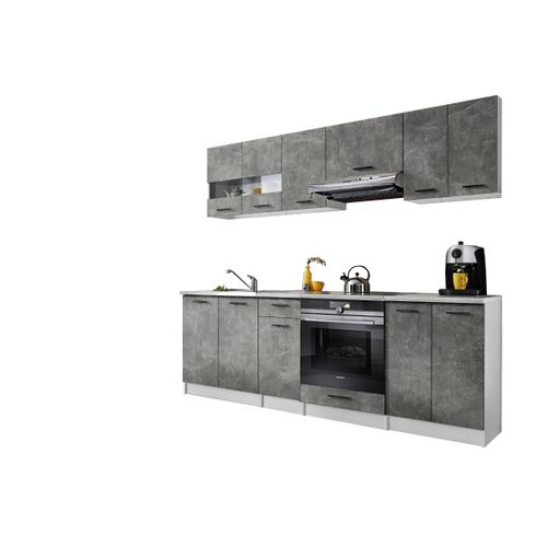 Cuisine Bigo 8 Éléments - Finition Bas Beton Haut Beton 240 Cm