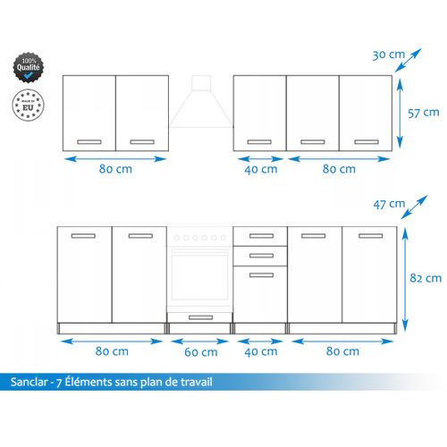 Cuisine Sanclar 7 Éléments - Gris Gris Laqué - 2m60 Four Encastrable