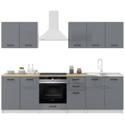 Cuisine Sanclar 7 Éléments - Gris Gris Laqué - 2m60 Four Encastrable