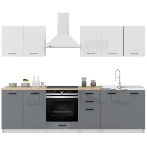 Cuisine Sanclar 7 Éléments - Haut Blanc Bas Gris Laqué - 2m60 Four Encastrable