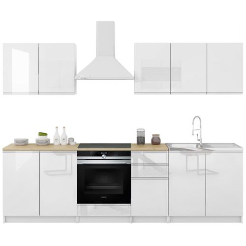 Cuisine Handys 7 Éléments Laqué Blanc - Sans Poignées 2m60 Four Encastrable