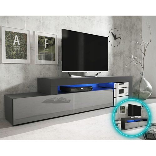 Meuble TV Flex 148 - 280 Cm LED Noir Mat Gris Laque Modulable / Extensible / Angle