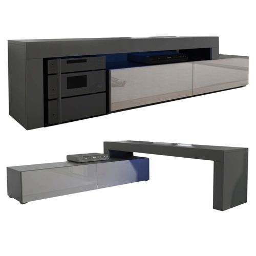 Meuble TV Flex 148 - 280 Cm LED Noir Mat Gris Laque Modulable / Extensible / Angle