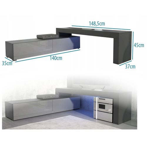 Meuble TV Flex 148 - 280 Cm LED Noir Mat Gris Laque Modulable / Extensible / Angle