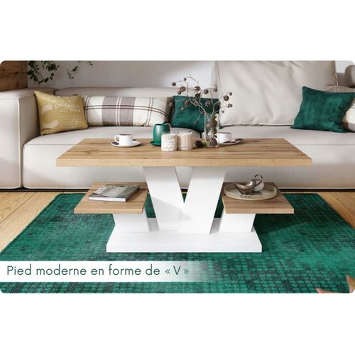 Table Basse Vita Avec Des Étagères En Blanc Et Bois 110 Cm X 60 Cm Style Loft